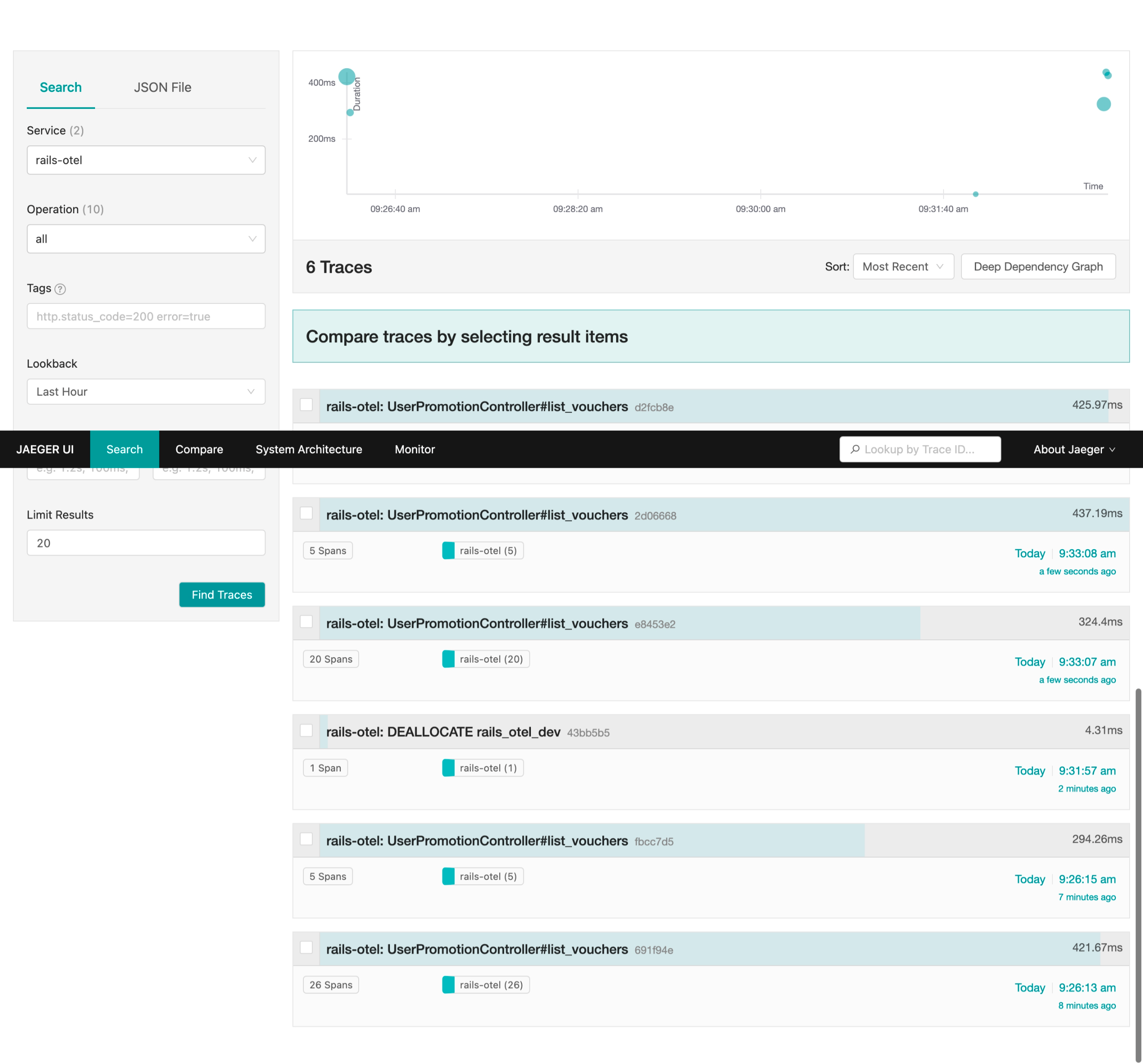Figure 11. Jaeger UI With More Traces
