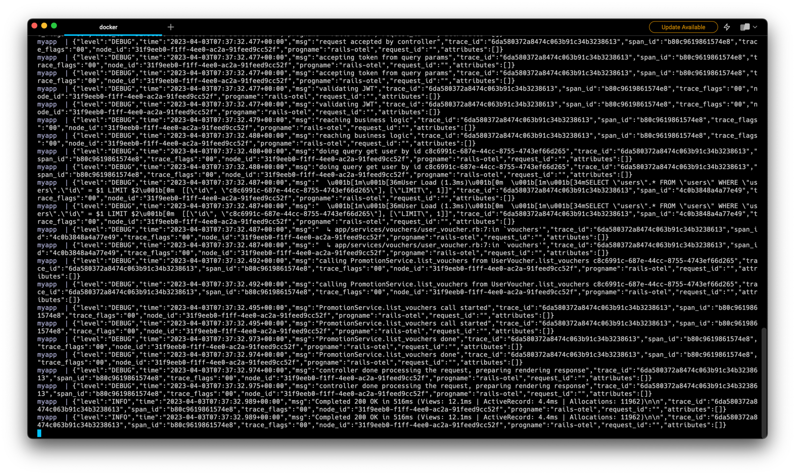 Figure 7. Rails Logger After Duck-Typing ActiveRecord::Logger